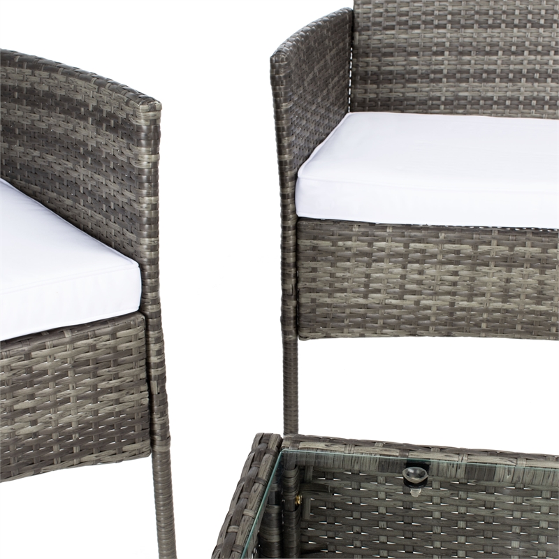 Safavieh Abdul 4Pc Wicker and Rattan Living Set in Gray / Brown / White