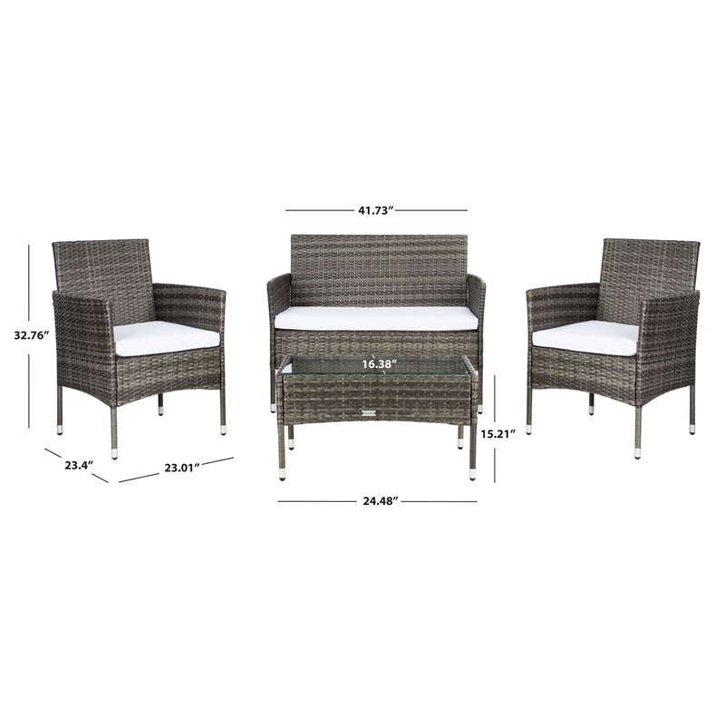 Safavieh Abdul 4Pc Wicker and Rattan Living Set in Gray / Brown / White