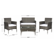 Safavieh Abdul 4Pc Wicker and Rattan Living Set in Gray / Brown / White