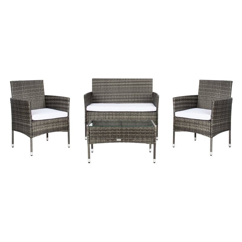 Safavieh Abdul 4Pc Wicker and Rattan Living Set in Gray / Brown / White