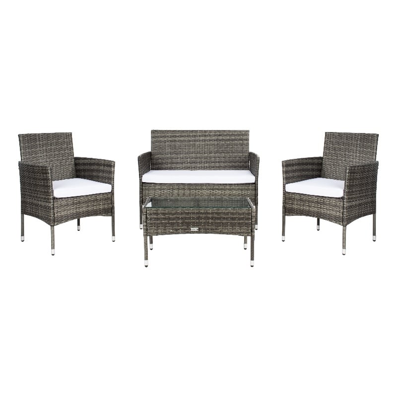 Safavieh Abdul 4Pc Wicker and Rattan Living Set in Gray / Brown / White