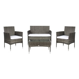 Safavieh Abdul 4Pc Wicker and Rattan Living Set in Gray / Brown / White