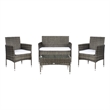 Safavieh Abdul 4Pc Wicker and Rattan Living Set in Gray / Brown / White
