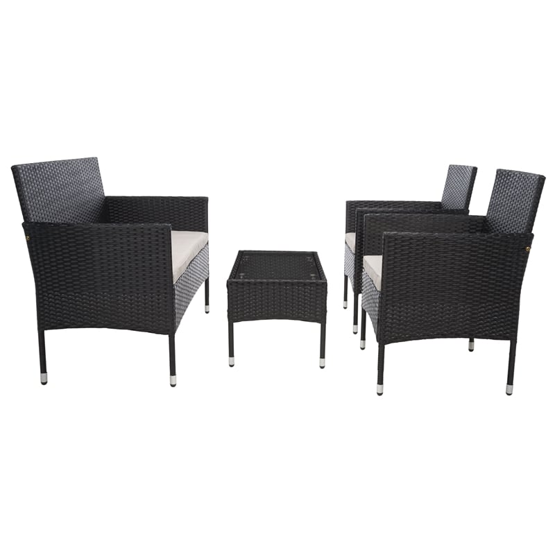 Safavieh Abdul 4Pc Wicker and Rattan Living Set in Black / Light Gray