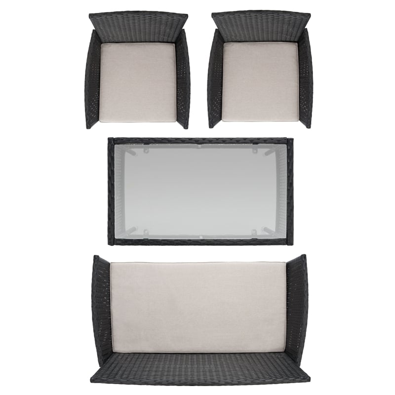 Safavieh Abdul 4Pc Wicker and Rattan Living Set in Black / Light Gray