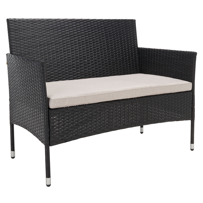 Safavieh Abdul 4Pc Wicker and Rattan Living Set in Black / Light Gray