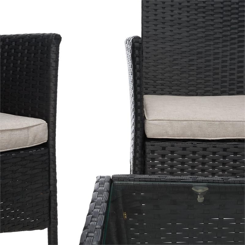 Safavieh Abdul 4Pc Wicker and Rattan Living Set in Black / Light Gray