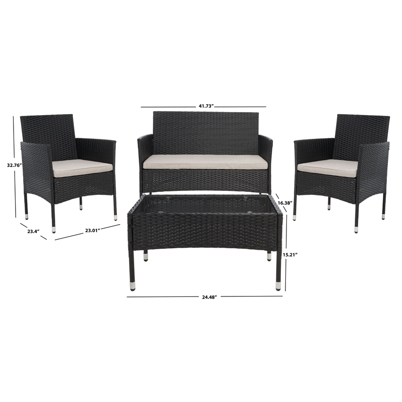 Safavieh Abdul 4Pc Wicker and Rattan Living Set in Black / Light Gray