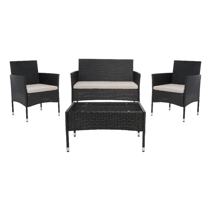 Safavieh Abdul 4Pc Wicker and Rattan Living Set in Black / Light Gray