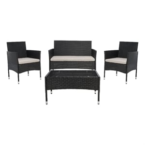 Safavieh Abdul 4Pc Wicker and Rattan Living Set in Black / Light Gray