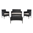 Safavieh Abdul 4Pc Wicker and Rattan Living Set in Black / Light Gray