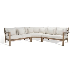 Safavieh Santa Cruz Wood Patio Sectional Sofa in Natural / Beige