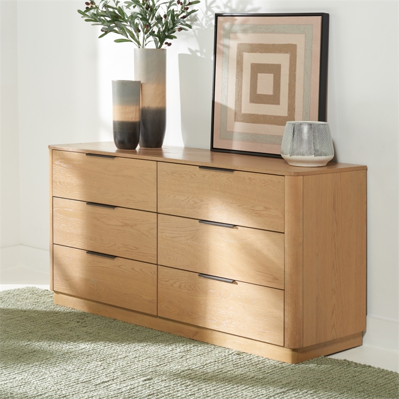 Safavieh Gabrietta 6 Drawer Wood Dresser in Natural / Black