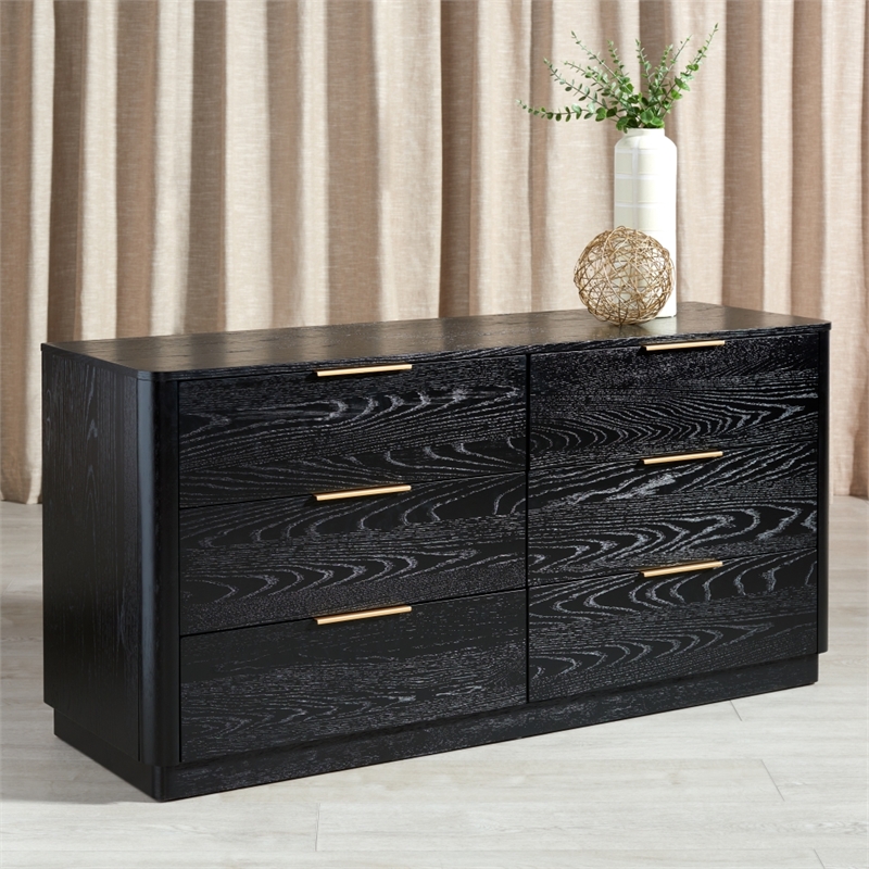 Safavieh Gabrietta 6 Drawer Wood Dresser  in Black / Gold