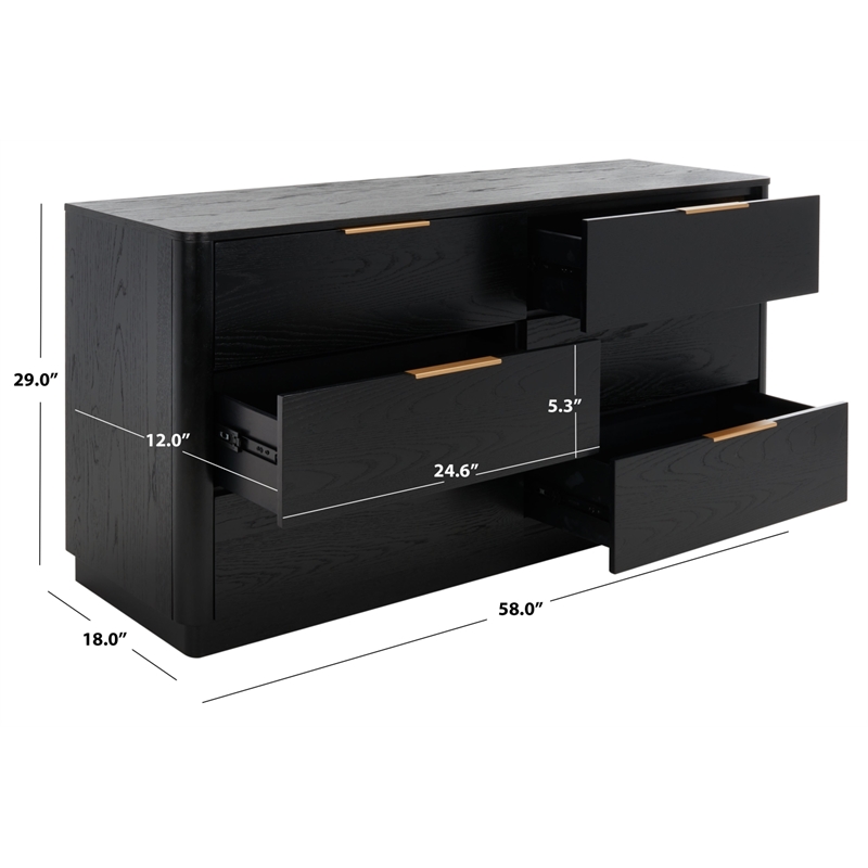 Safavieh Gabrietta 6 Drawer Wood Dresser  in Black / Gold