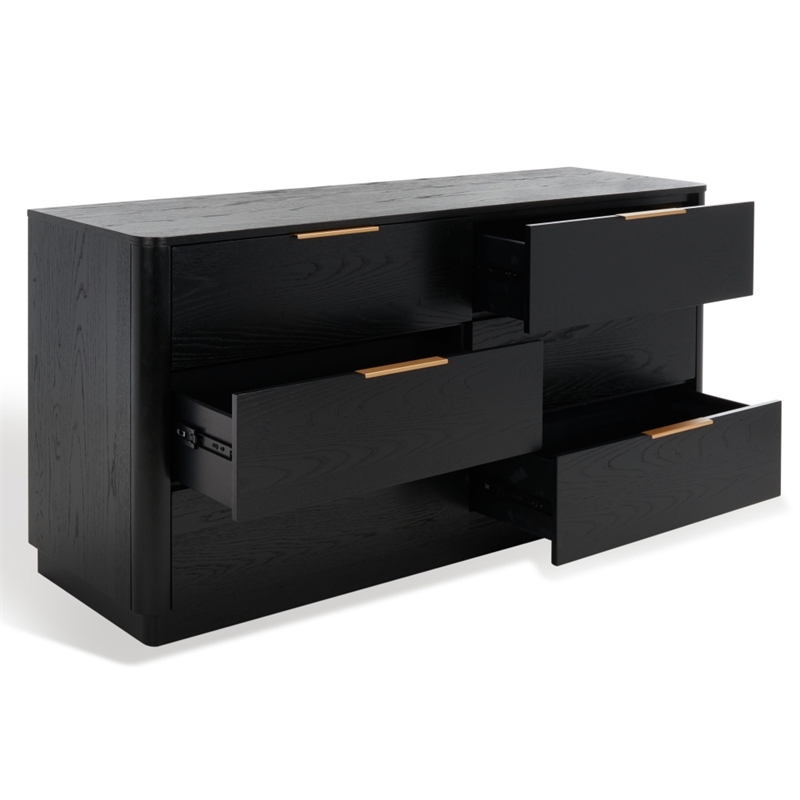 Safavieh Gabrietta 6 Drawer Wood Dresser  in Black / Gold