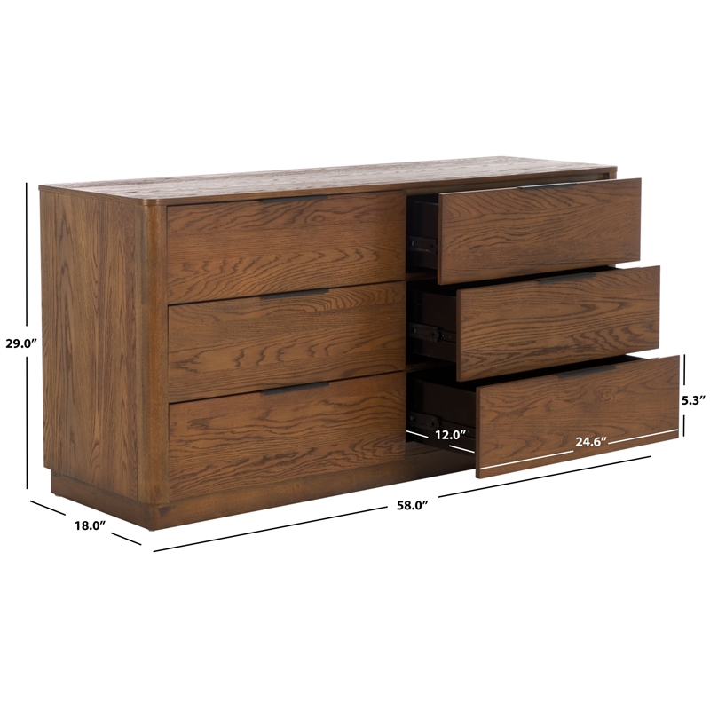 Safavieh Gabrietta 6 Drawer Wood Dresser in Oak / Black