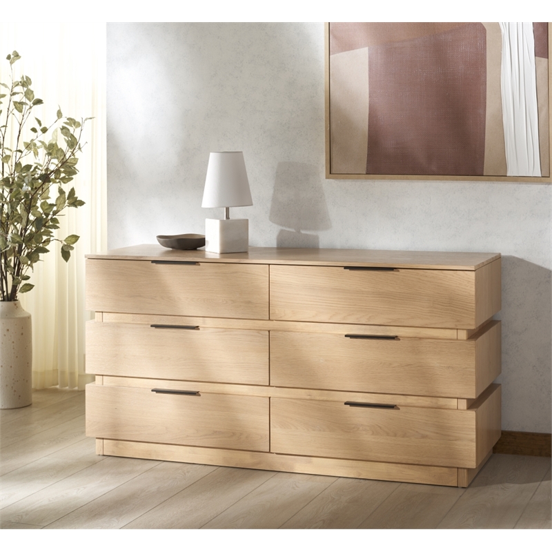 Safavieh Titus 6 Drawer Wood and Metal Stacked Dresser  in Oak