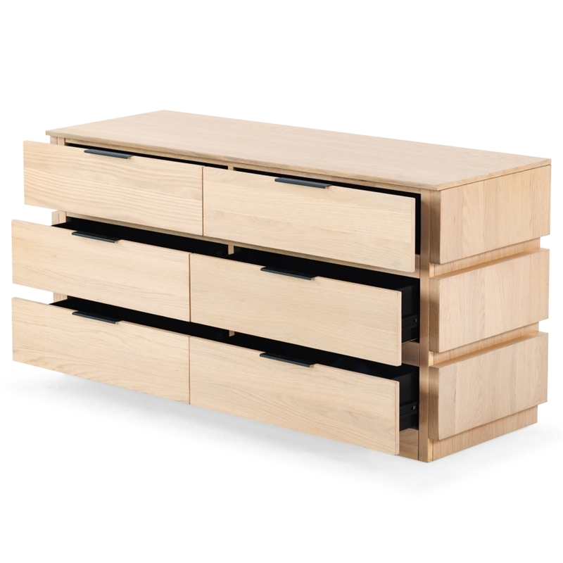 Safavieh Titus 6 Drawer Wood and Metal Stacked Dresser  in Oak