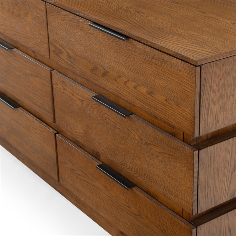Safavieh Titus 6 Drawer Wood and Metal Stacked Dresser in Oak