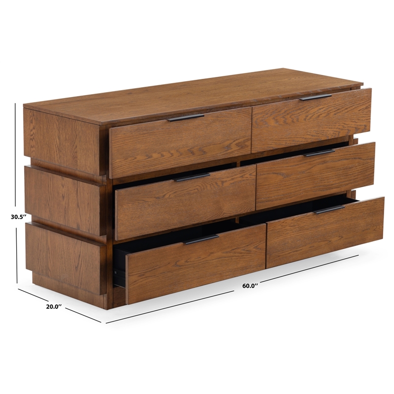 Safavieh Titus 6 Drawer Wood and Metal Stacked Dresser in Oak