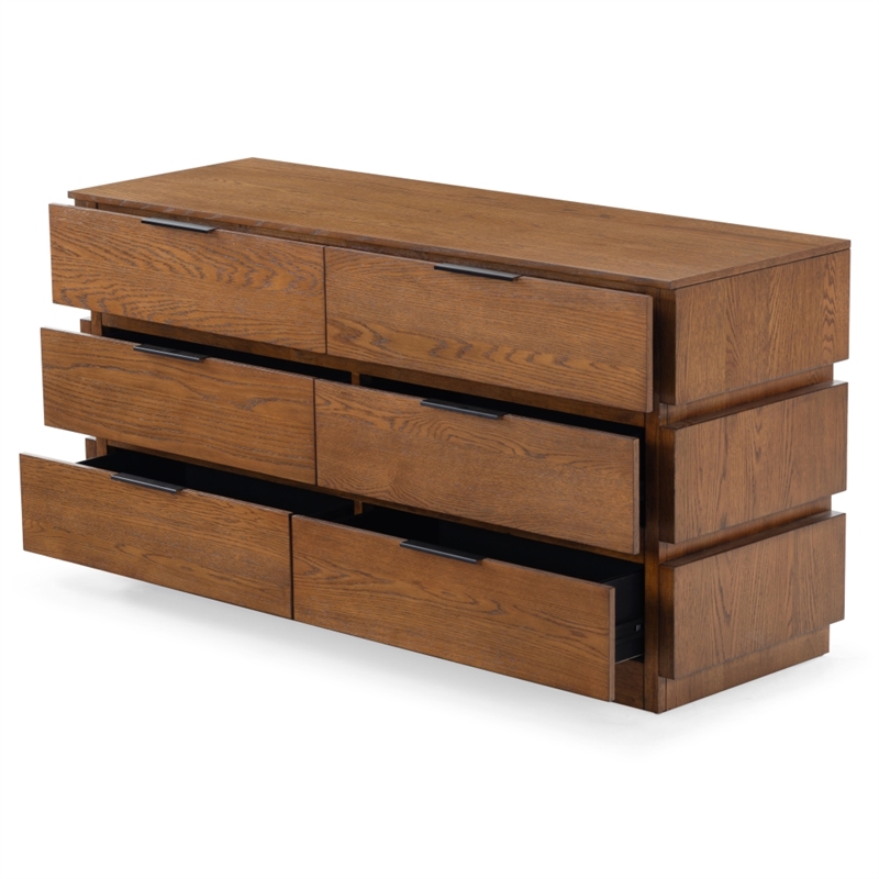 Safavieh Titus 6 Drawer Wood and Metal Stacked Dresser in Oak