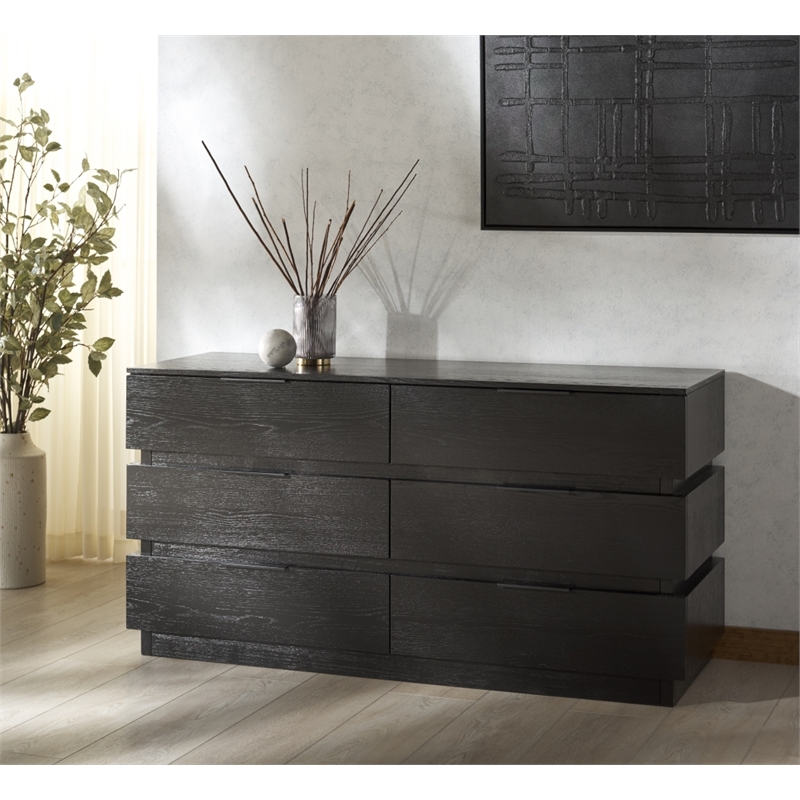 Safavieh Titus 6 Drawer Wood and Metal Stacked Dresser in Black