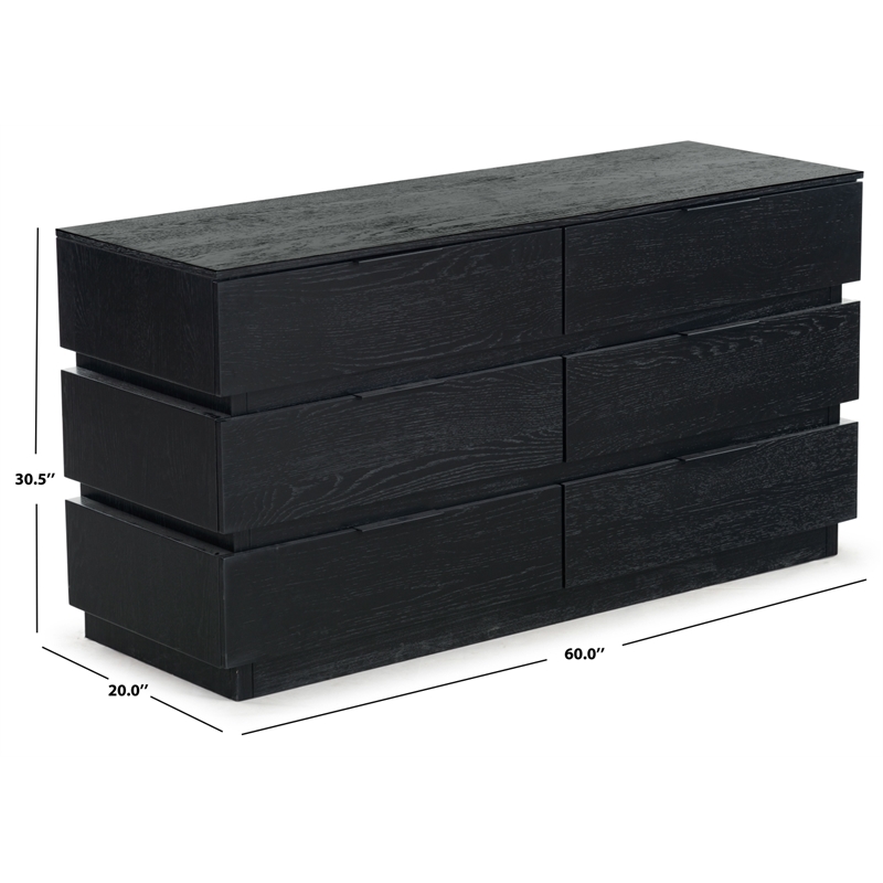 Safavieh Titus 6 Drawer Wood and Metal Stacked Dresser in Black