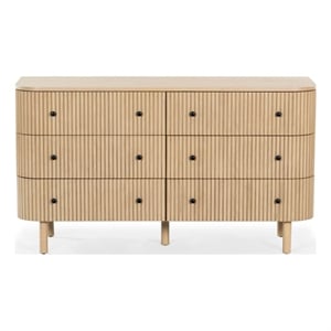 Safavieh Shelbie 6 Drawer Reeded Wood Dresser in Oak / Black