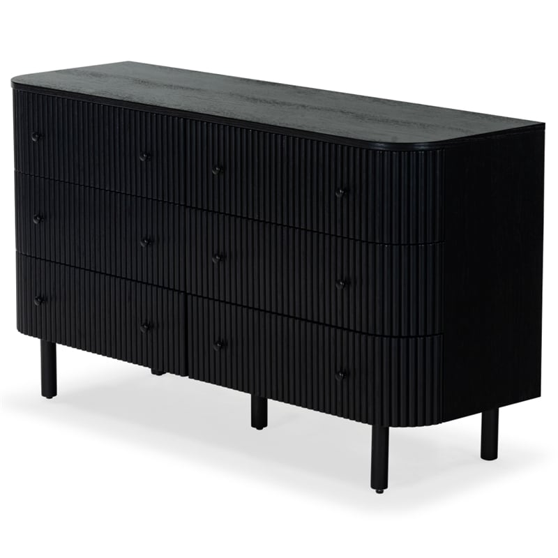 Safavieh Shelbie 6 Drawer Reeded Wood Dresser in Black / Black
