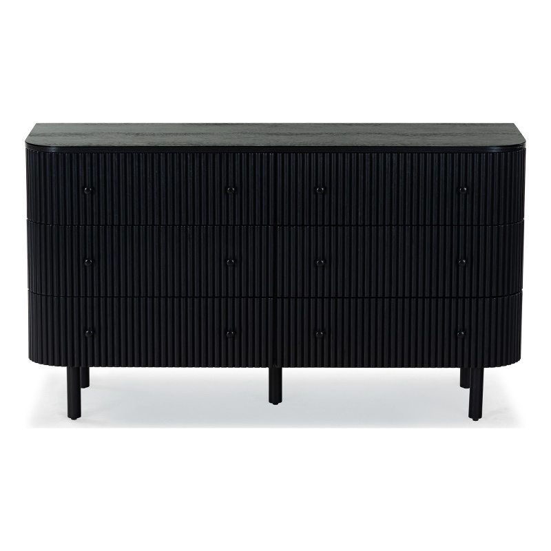Safavieh Shelbie 6 Drawer Reeded Wood Dresser in Black / Black