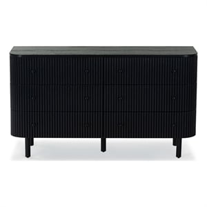 Safavieh Shelbie 6 Drawer Reeded Wood Dresser in Black / Black