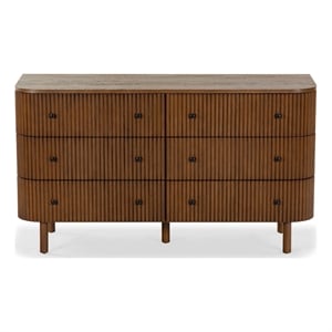 Safavieh Shelbie 6 Drawer Reeded Wood Dresser in Oak / Black