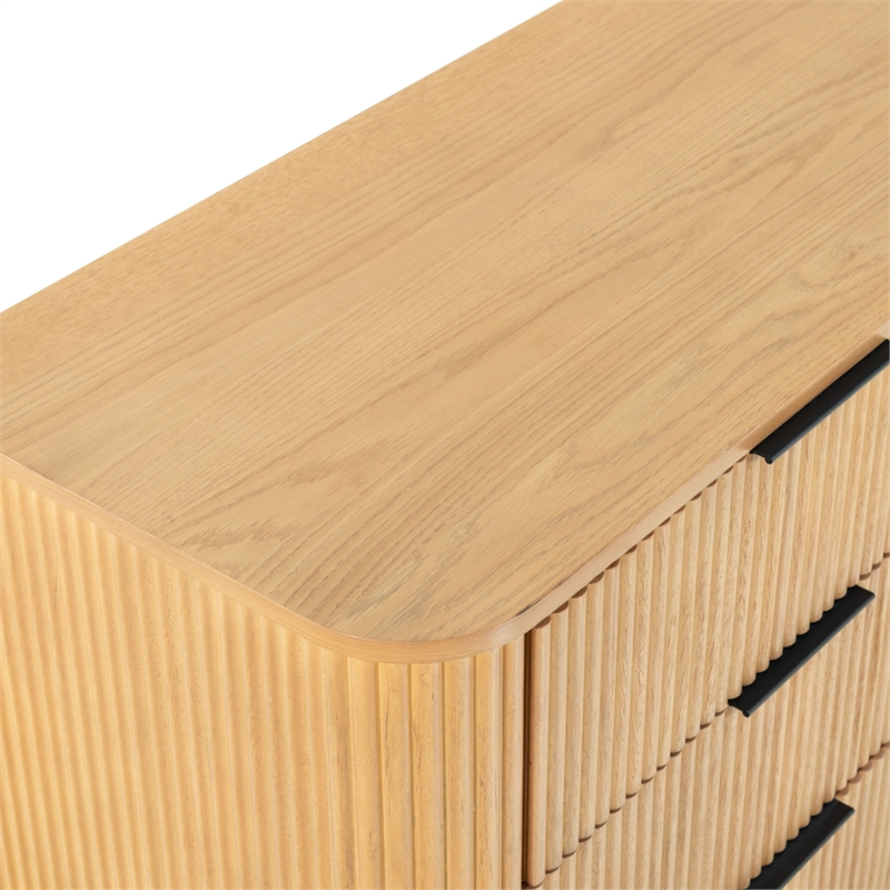 Safavieh Barrymore Reeded Wood 6 Drawer Dresser in Oak