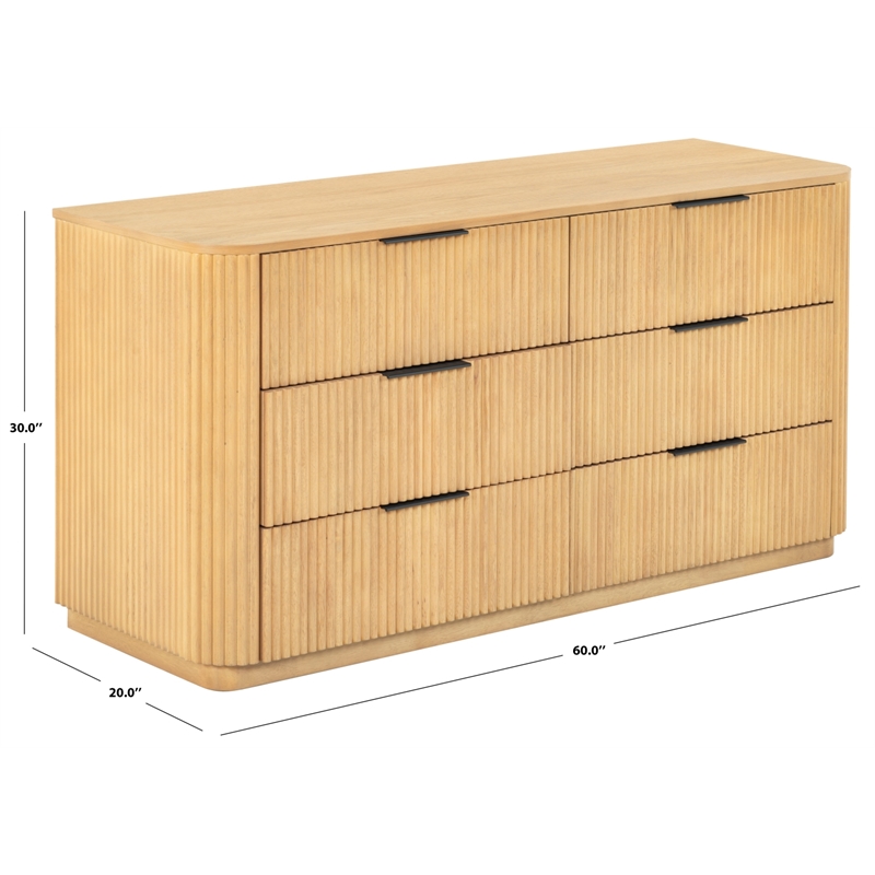 Safavieh Barrymore Reeded Wood 6 Drawer Dresser in Oak