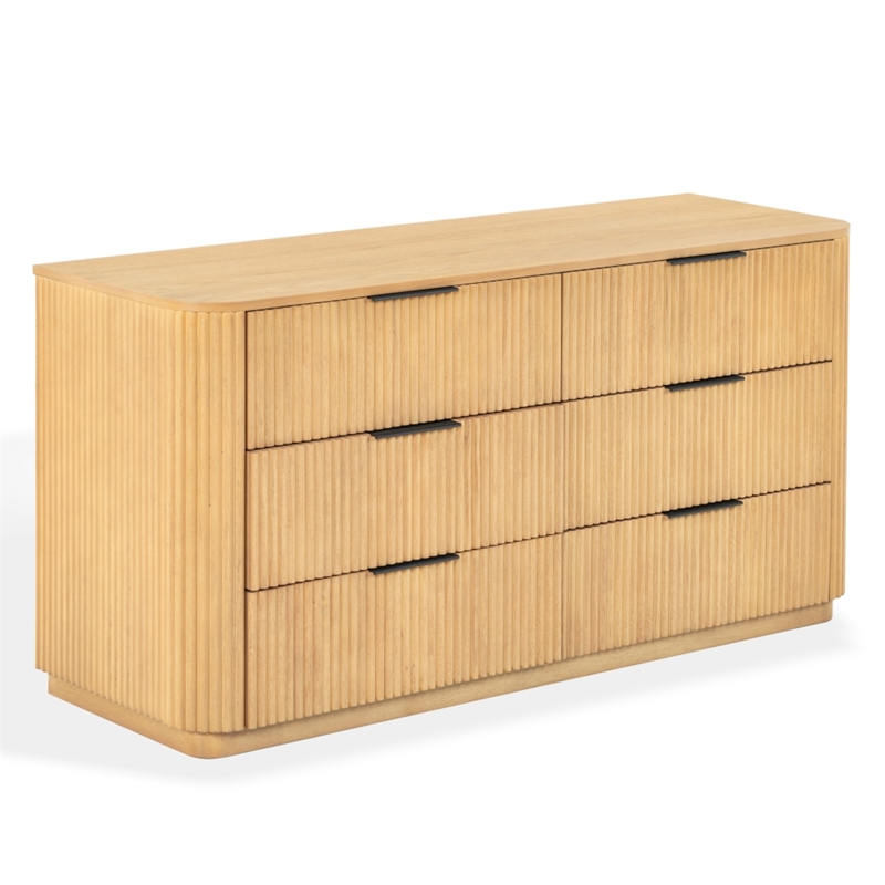 Safavieh Barrymore Reeded Wood 6 Drawer Dresser in Oak