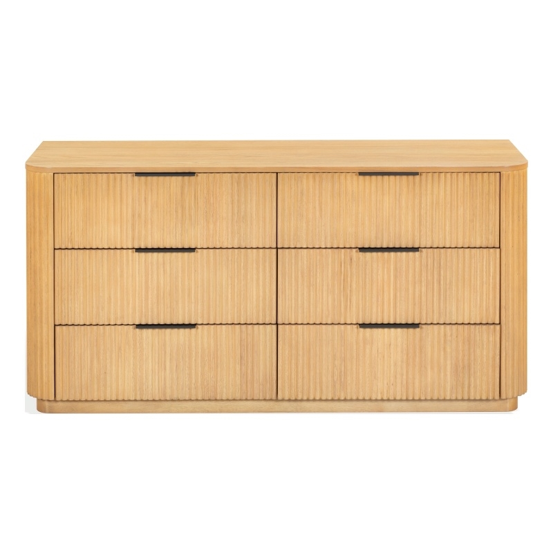 Safavieh Barrymore Reeded Wood 6 Drawer Dresser in Oak