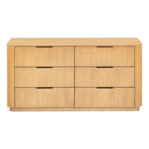 Safavieh Barrymore Reeded Wood 6 Drawer Dresser in Oak