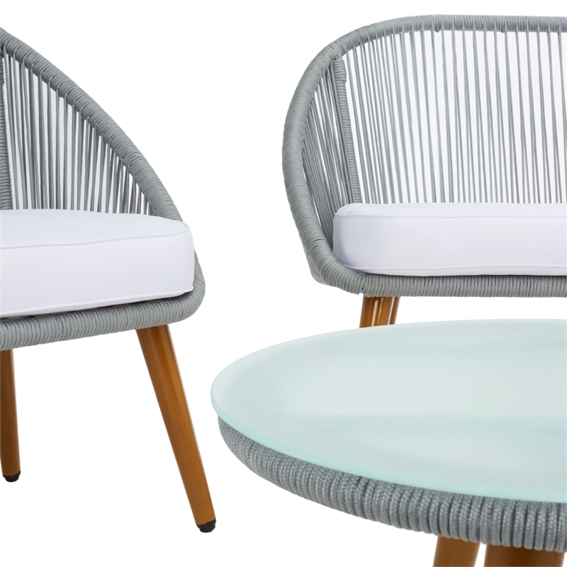 Safavieh Halcott 4Pc Steel and Fabric Living Set in Gray / White