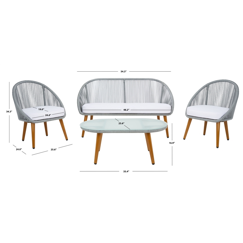 Safavieh Halcott 4Pc Steel and Fabric Living Set in Gray / White