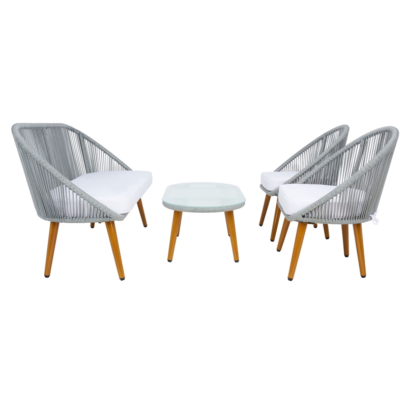 Safavieh Halcott 4Pc Steel and Fabric Living Set in Gray / White