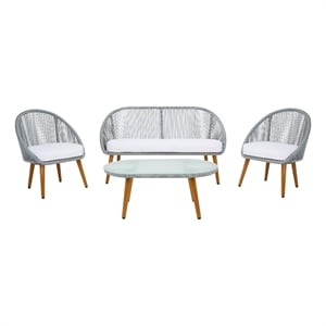 Safavieh Halcott 4Pc Steel and Fabric Living Set in Gray / White