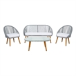 Safavieh Halcott 4Pc Steel and Fabric Living Set in Gray / White