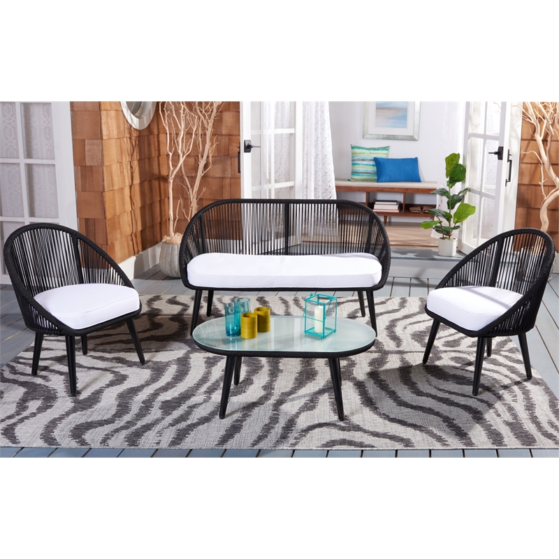 Safavieh Halcott 4Pc Steel and Fabric Living Set in Black / White