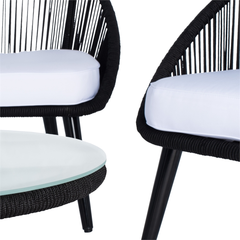 Safavieh Halcott 4Pc Steel and Fabric Living Set in Black / White