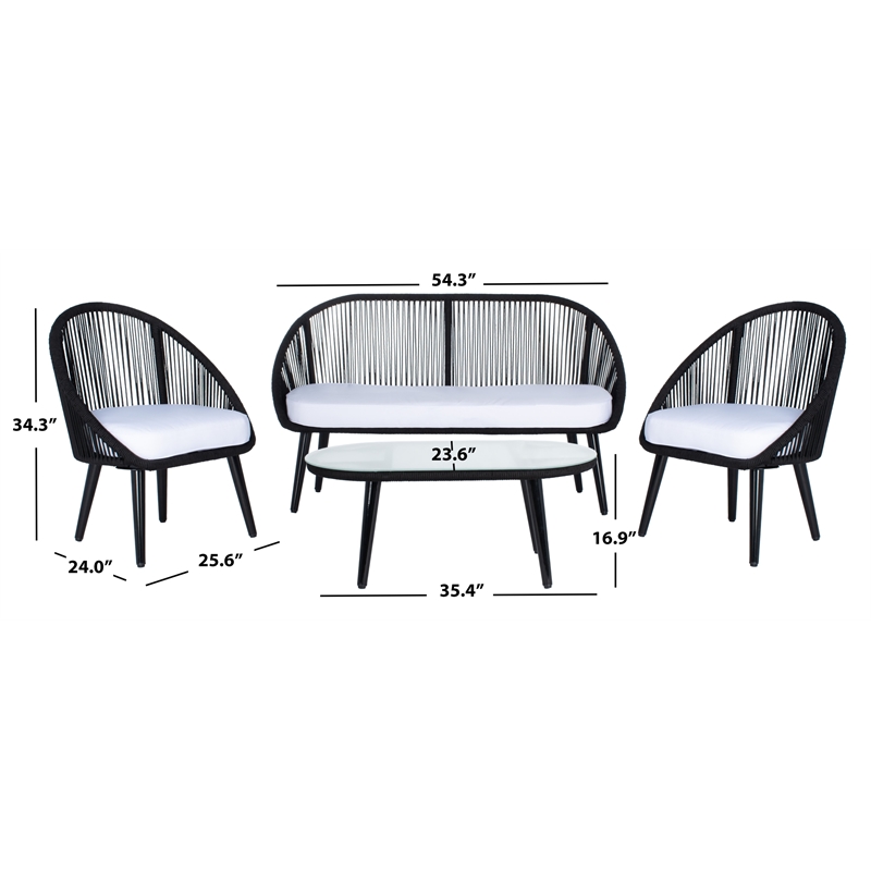 Safavieh Halcott 4Pc Steel and Fabric Living Set in Black / White