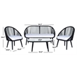 Safavieh Halcott 4Pc Steel and Fabric Living Set in Black / White