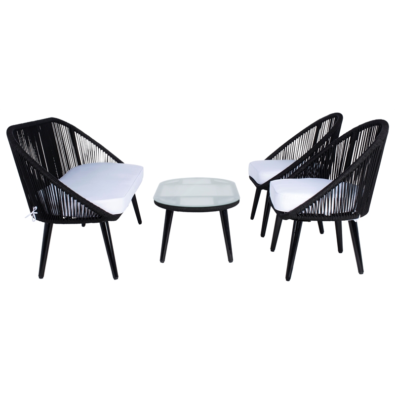 Safavieh Halcott 4Pc Steel and Fabric Living Set in Black / White