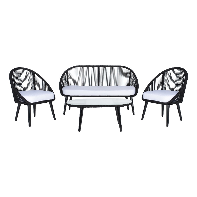 Safavieh Halcott 4Pc Steel and Fabric Living Set in Black / White