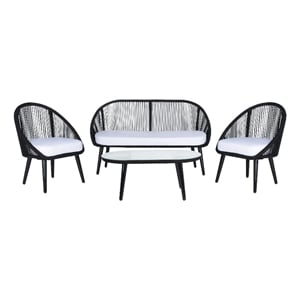 Safavieh Halcott 4Pc Steel and Fabric Living Set in Black / White